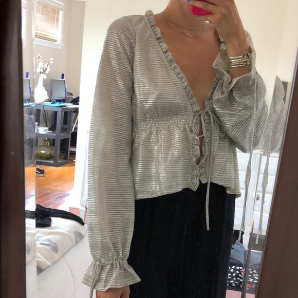 Line & Dot Tops - Revolve Metallic Tie Top